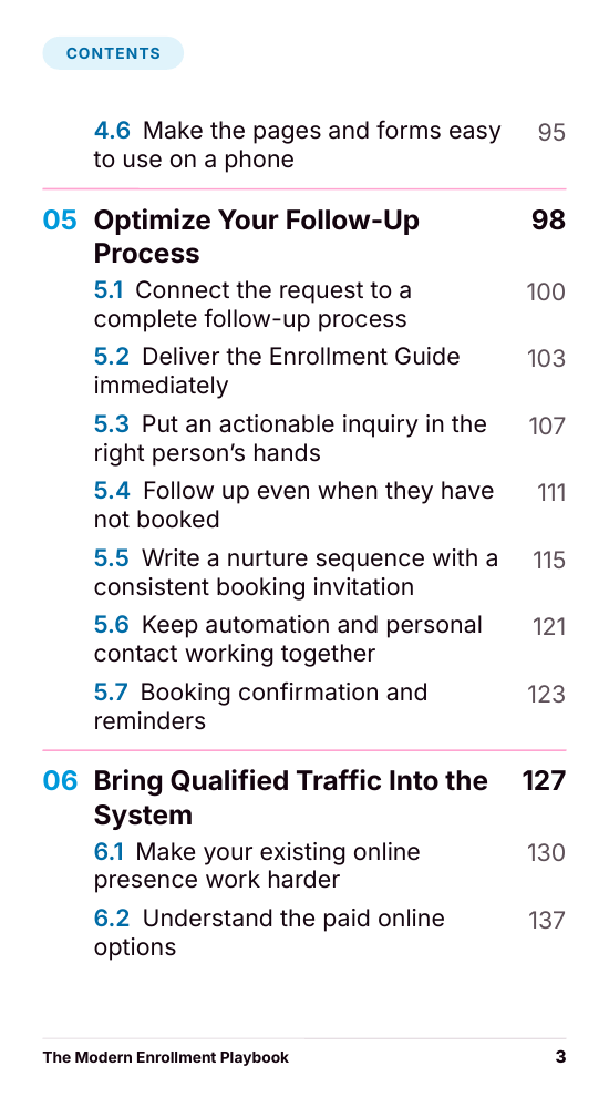 Playbook table of contents, page 3