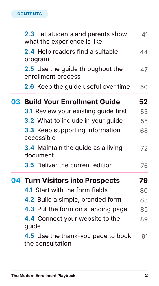 Playbook table of contents, page 2