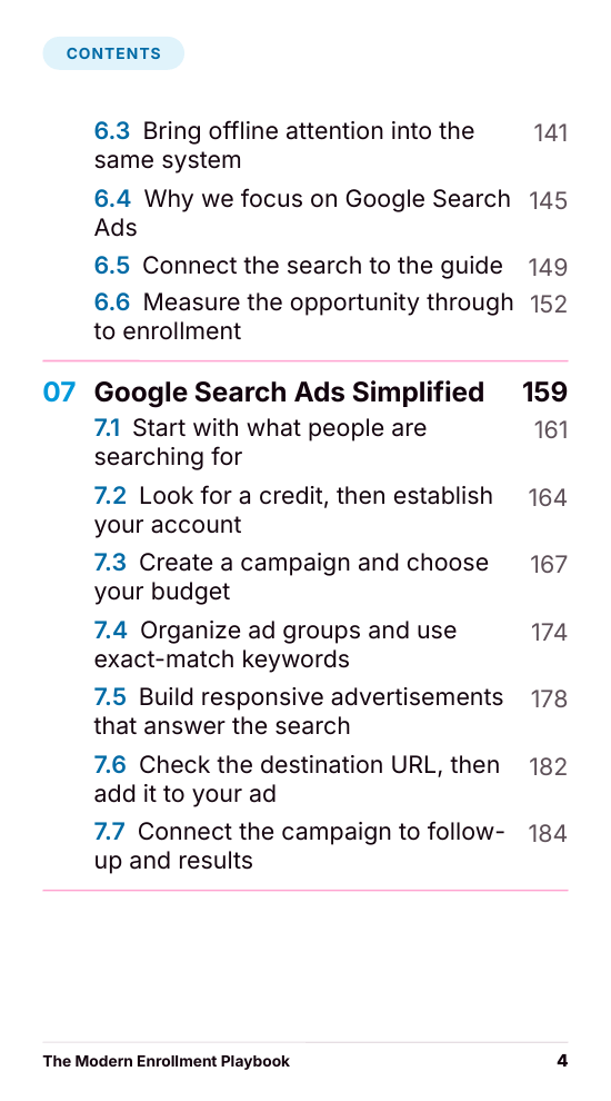Playbook table of contents, page 4